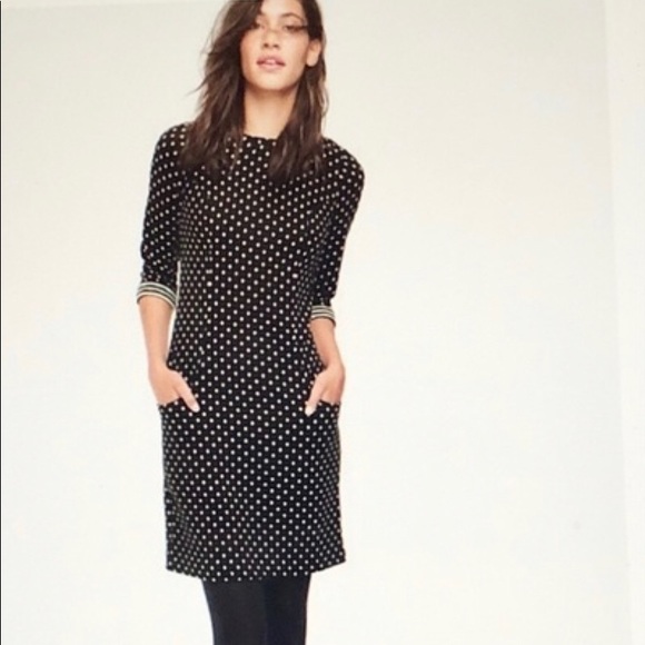 BODEN quilted polka dot shift dress back and ivory 4R